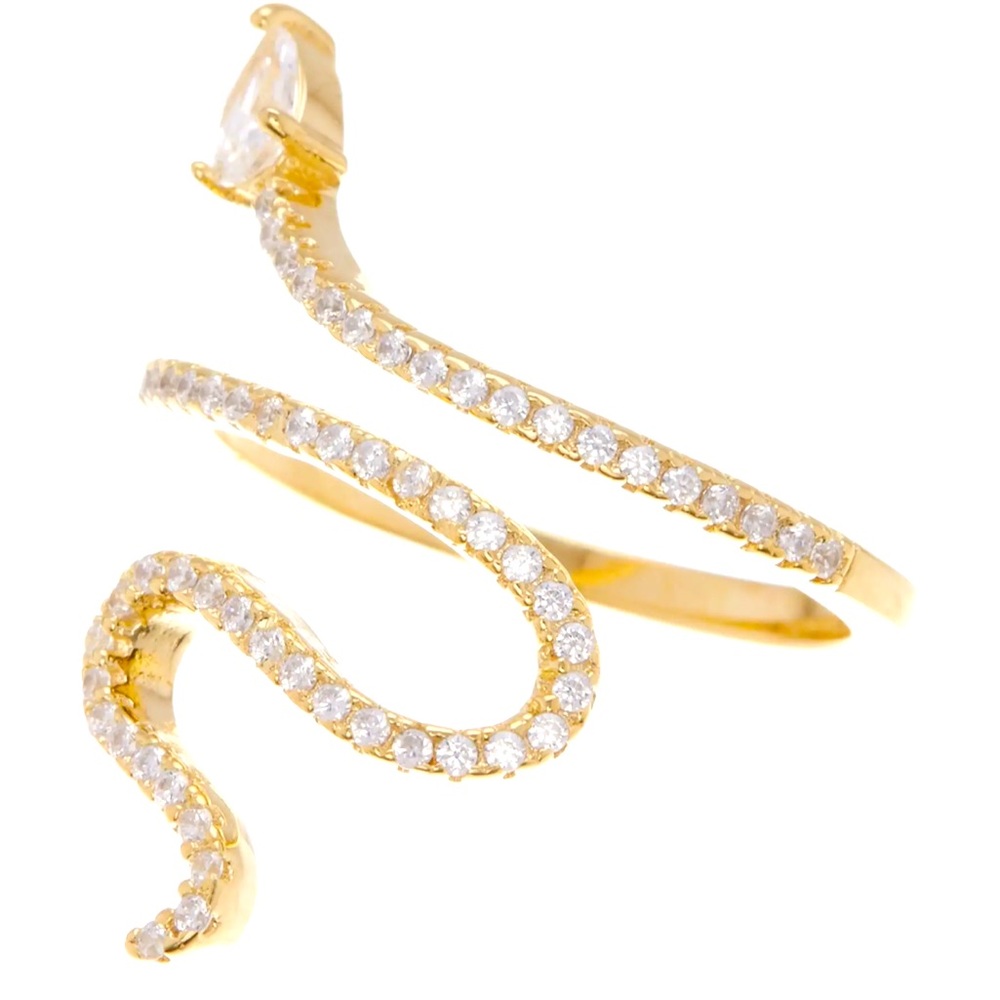 Adornia 14K Gold Plated Swarovski Crystal Accented Winding Snake Ring
